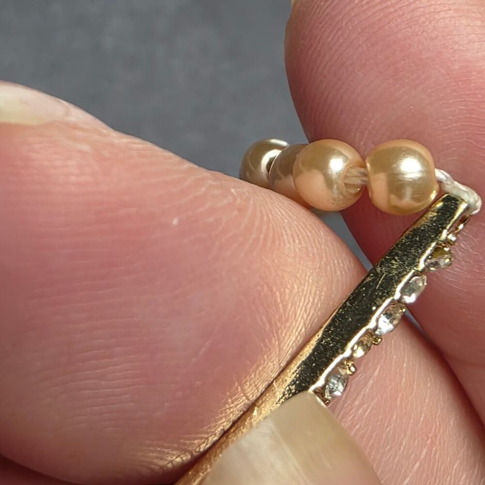 Chico’s Layered Pearl Necklace Crystal Bar Double Strand Statement Gold Tone 54 - Picture 6 of 13